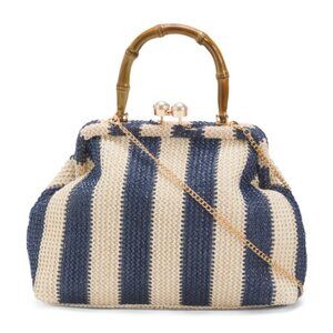 ALESSIA BIANCHI Striped Satchel With Bamboo Handle